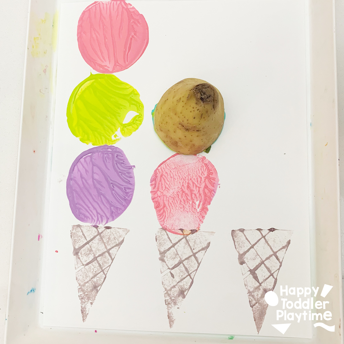 Potato Stamp Ice Cream Cone Craft - Happy Toddler Playtime
