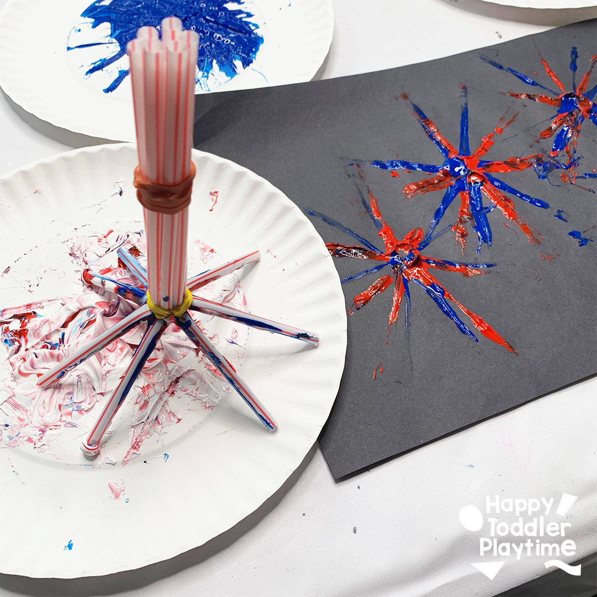 Straw Painted Fireworks for Kids Happy Toddler Playtime