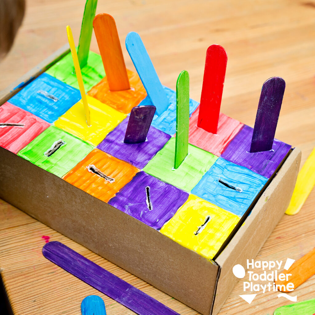 Color Sorting Box with Popsicle Sticks - Happy Toddler Playtime