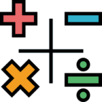Colorful icon showing math symbols.