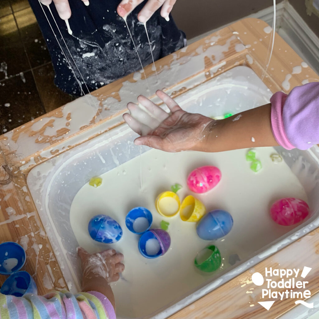 Easter Oobleck Sensory Bin for toddlers, preschoolers and kids