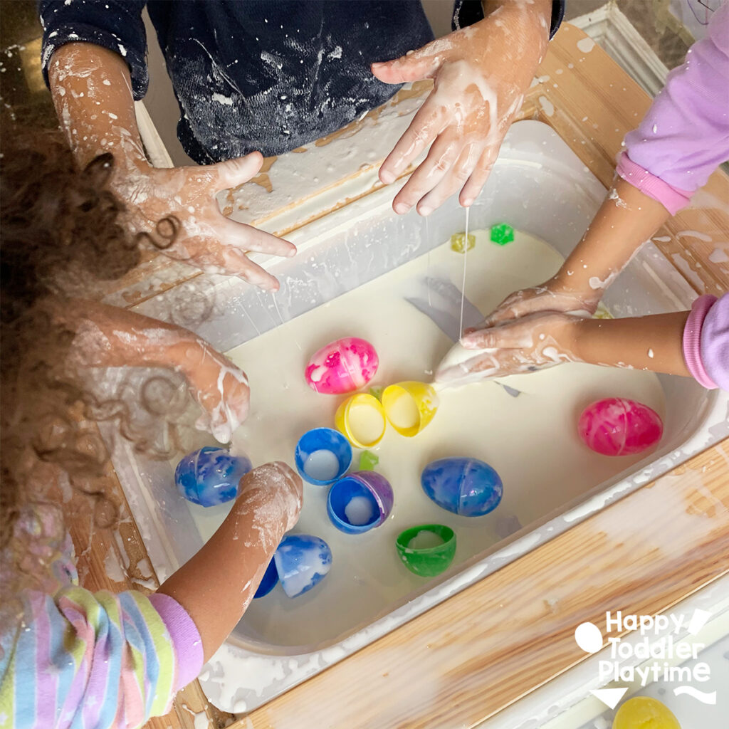 Easter Oobleck Sensory Bin for toddlers, preschoolers and kids