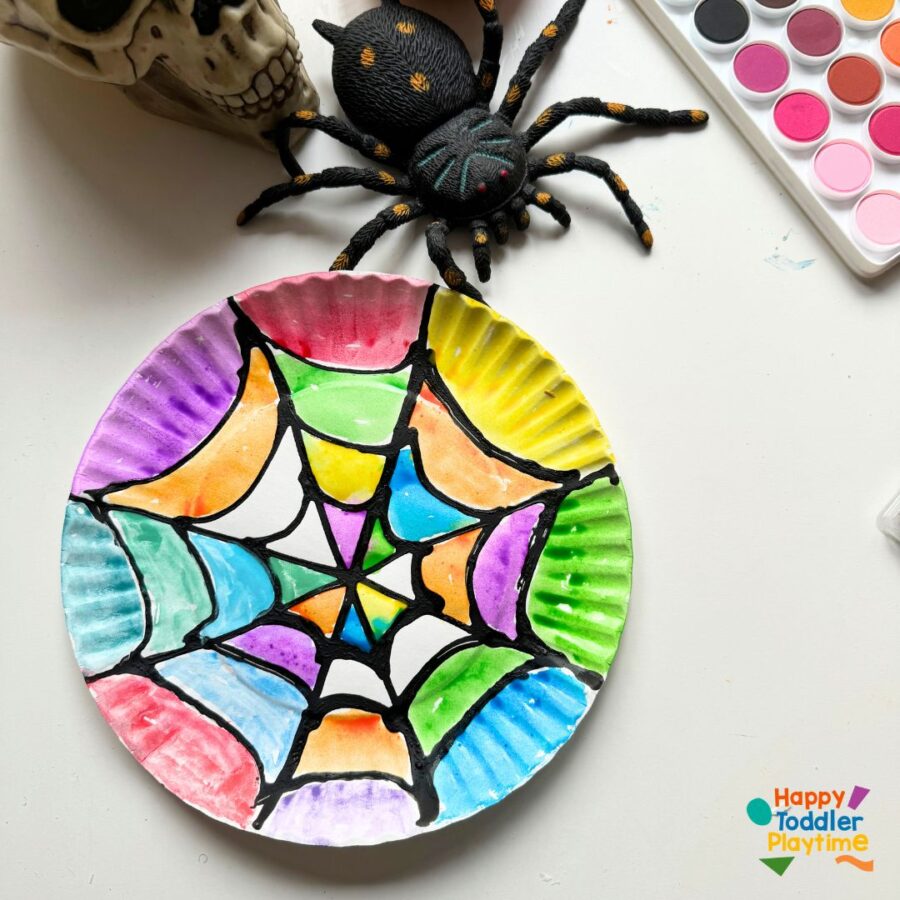 Black Glue Spider Web Craft - Happy Toddler Playtime