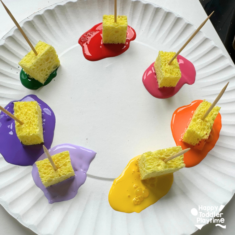 Sponge Painted Name Activity - Happy Toddler Playtime