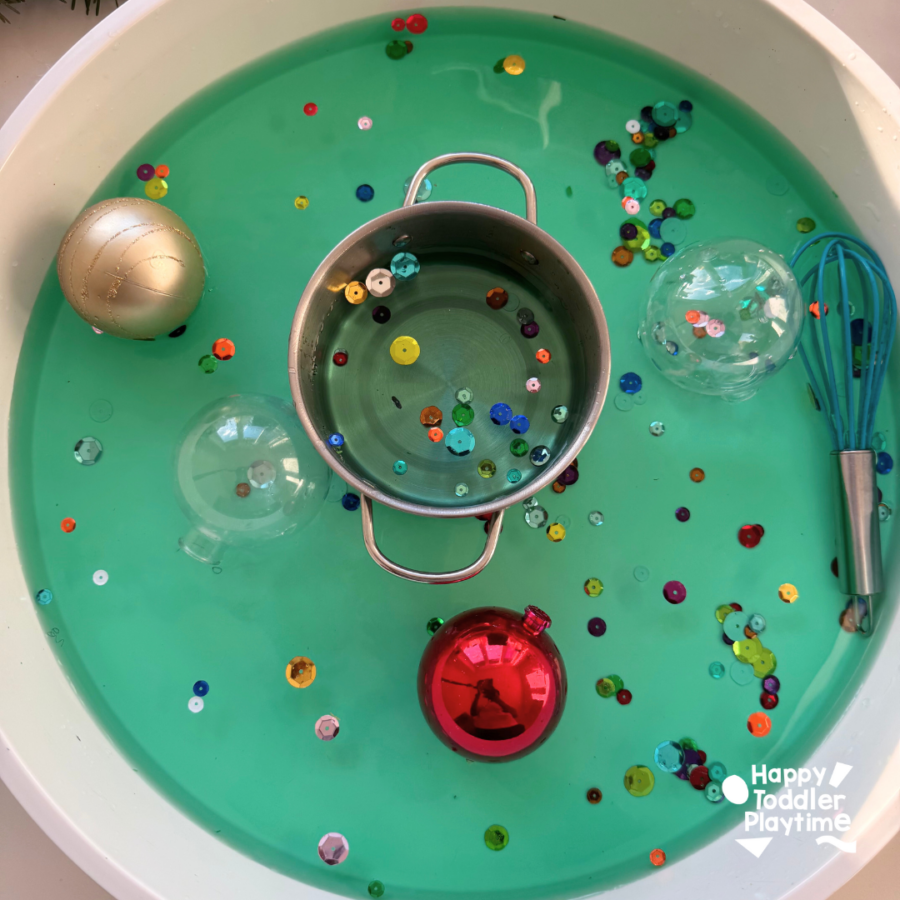 Christmas Ornament Soup Sensory Bin - Happy Toddler Playtime