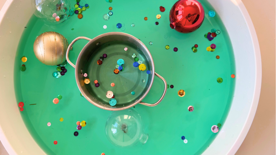 Christmas Ornament Soup Sensory Bin - Happy Toddler Playtime