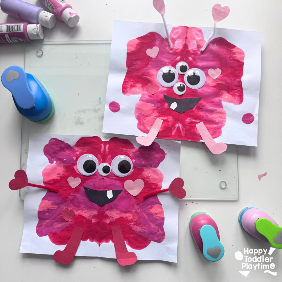Point Splat Monsters Paint Splat Love Monster Craft - Happy Toddler Playtime