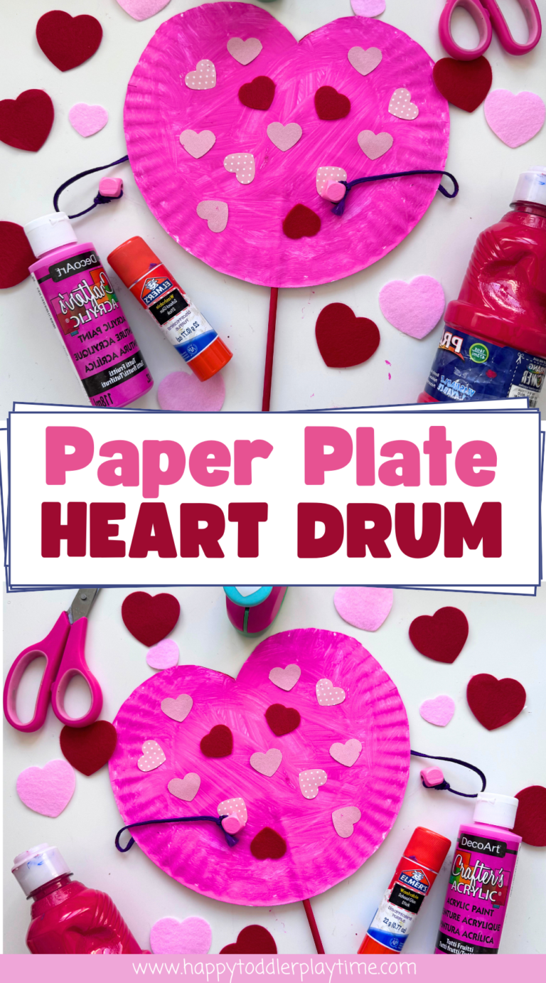 Paper Plate Heart Drum Craft for Kids - Happy Toddler Playtime