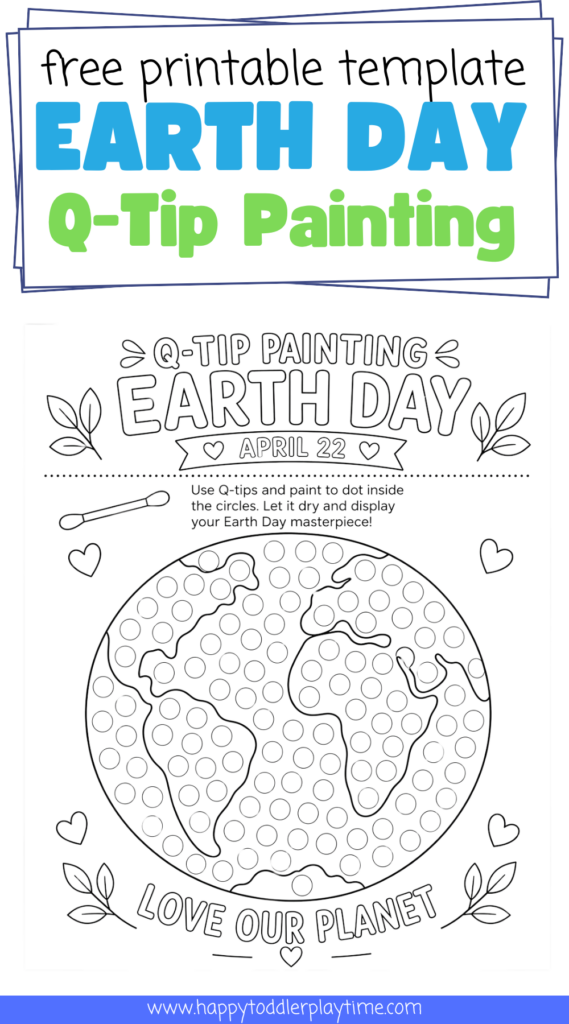A simple and fun Earth Day Q-tip painting activity with a free template—perfect for toddlers and preschoolers to build fine motor skills.